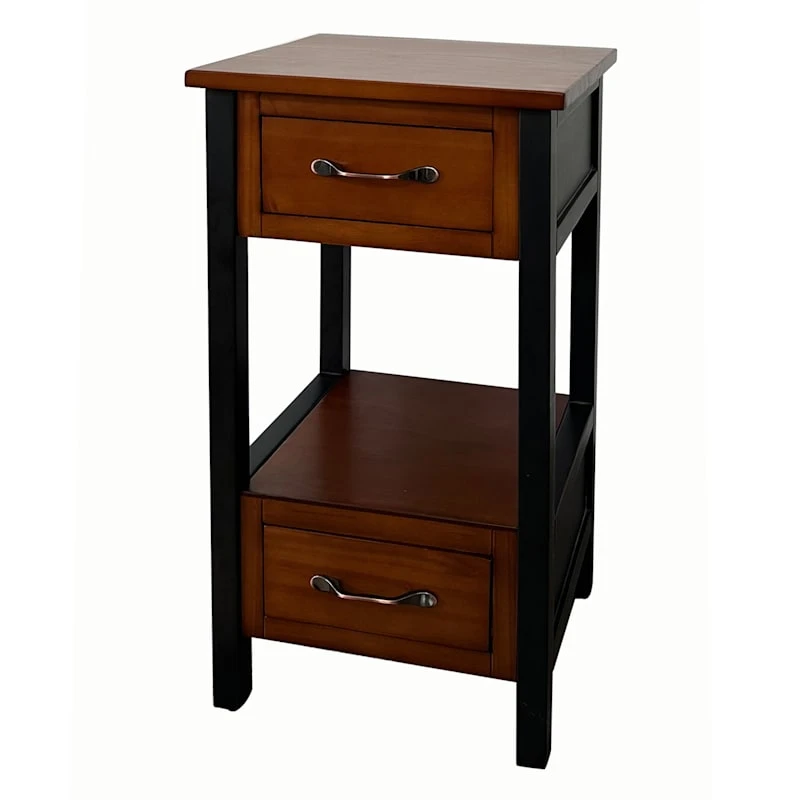 2-Drawer Walnut & Black Table, 15x26 3 2-Drawer Walnut & Black Table, 15x26