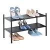 2-Shelf Punched Metal Shoe Rack, Black -Chic Furniture Store 2 shelf punched metal shoe rack black