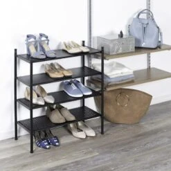 2-Shelf Punched Metal Shoe Rack, Black 10 2-Shelf Punched Metal Shoe Rack, Black -Chic Furniture Store 2 shelf punched metal shoe rack black 3