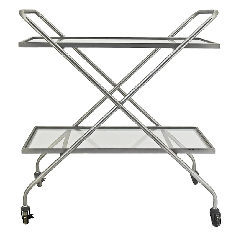 2-Tier Glass Shelf Bar Cart With Metal Frame 3 2-Tier Glass Shelf Bar Cart With Metal Frame