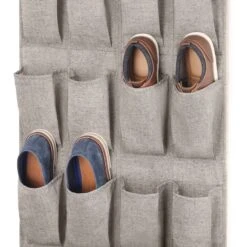 24-Pocket Over The Door Shoe Bag, Black Herringbone -Chic Furniture Store 24 pocket over the door shoe bag black herringbone 2