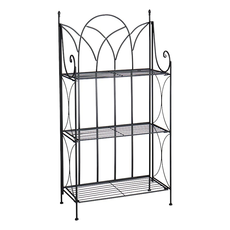 3-Tier Black Gothic Baker Rack With Metal Wire Shelves 3 3-Tier Black Gothic Baker Rack With Metal Wire Shelves
