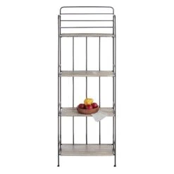 4-Tier Black Metal Baker Rack With Folding Wood Top Shelves -Chic Furniture Store 4 tier black metal baker rack with folding wood top shelves 5