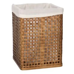 Antique Bronze Bamboo Wood Hamper With Liner, Small