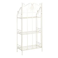 Antique White Metal Baker's Rack With Folding Shelves, 51" 9 Antique White Metal Baker's Rack With Folding Shelves, 51" -Chic Furniture Store antique white metal bakers rack with folding shelves 51 2