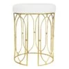 Arca Glazed Gold Wire Vanity Stool/Padded White Faux Leather Seat -Chic Furniture Store arca glazed gold wire vanity stool padded white faux leather seat