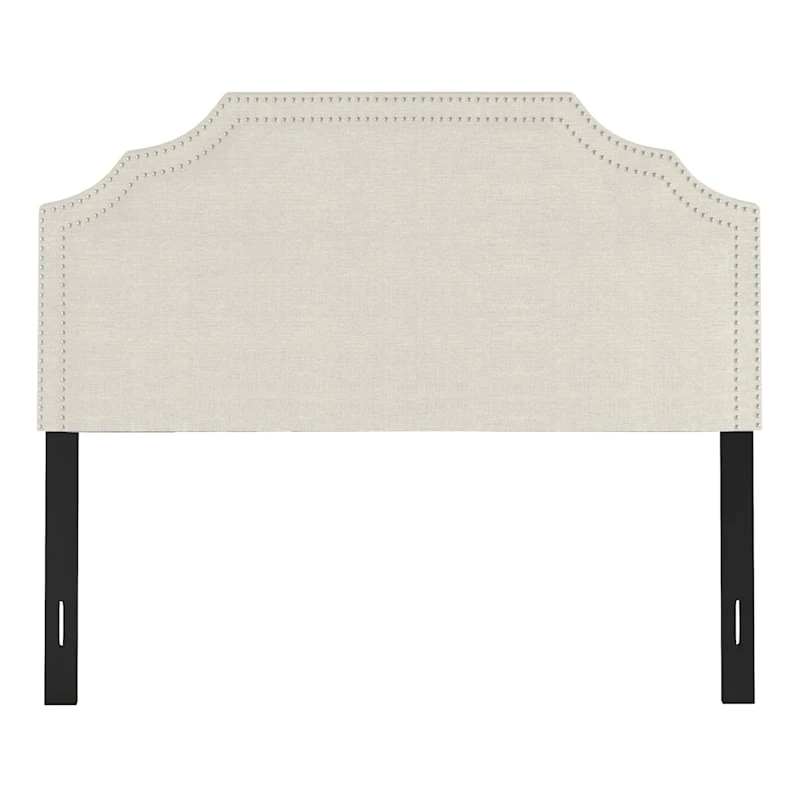 Belize Cream Nail Head Trim Queen Headboard 4 Belize Cream Nail Head Trim Queen Headboard - Image 2