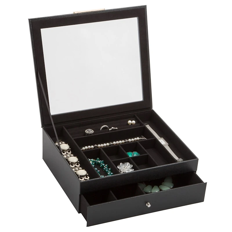 Black Jewelry Organizer With Clear Lid & Drawer 3 Black Jewelry Organizer With Clear Lid & Drawer
