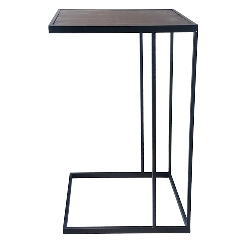 Black Metal C-Table With Dark Wooden Top 3 Black Metal C-Table With Dark Wooden Top