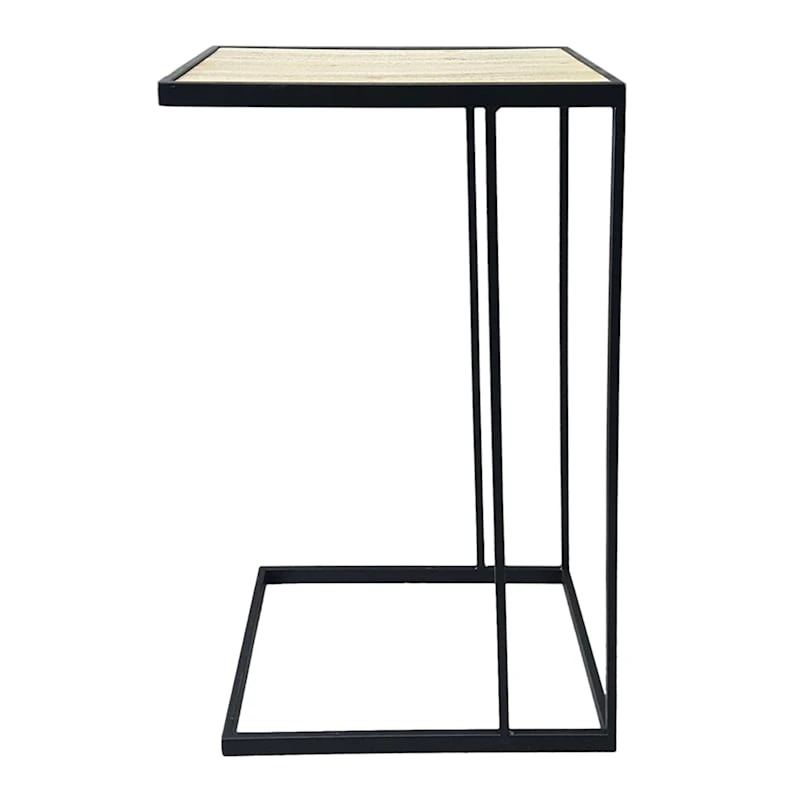 Black Metal C-Table With Light Wooden Top 3 Black Metal C-Table With Light Wooden Top
