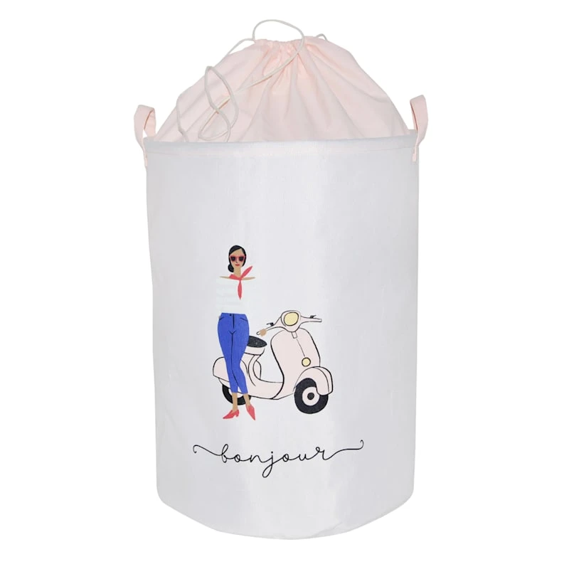 Bonjour Round Canvas Fabric Laundry Hamper 3 Bonjour Round Canvas Fabric Laundry Hamper