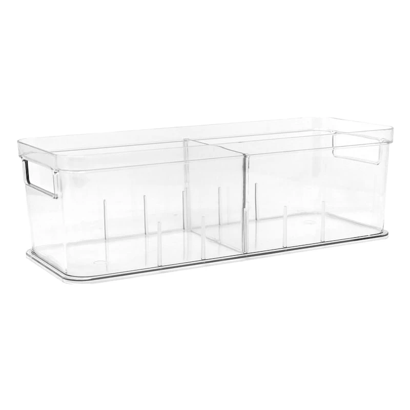 Clear Storage Bin With Divider, Large 3 Clear Storage Bin With Divider, Large