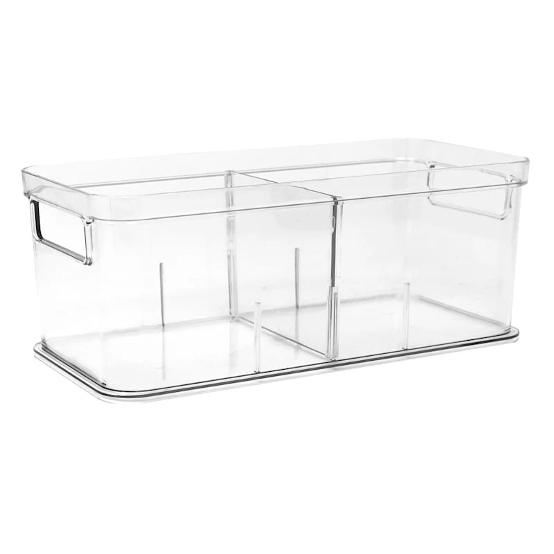 Clear Storage Bin With Divider, Small 3 Clear Storage Bin With Divider, Small
