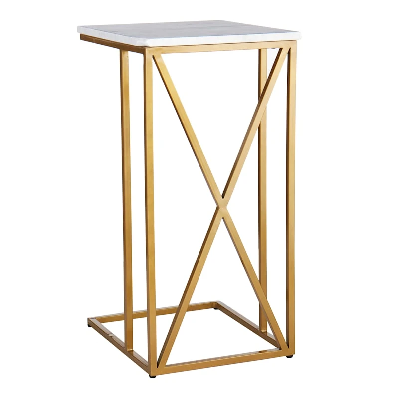 Crosby St Isabella Gold C-Table With Marble Top 4 Crosby St Isabella Gold C-Table With Marble Top - Image 2