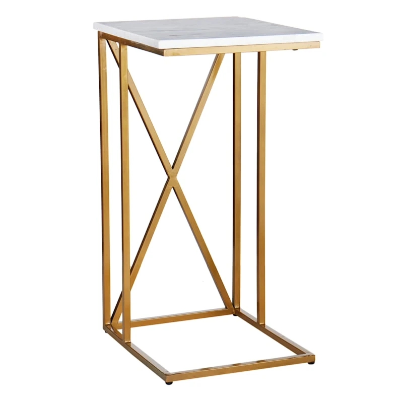 Crosby St Isabella Gold C-Table With Marble Top 3 Crosby St Isabella Gold C-Table With Marble Top