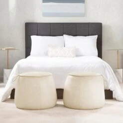 Crosby St Rowan Cream Faux Leather Ottoman -Chic Furniture Store crosby st rowan cream faux leather ottoman 6