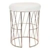 Diago Metallic Blush Wire Vanity Stool/Padded White Faux Leather Seat -Chic Furniture Store diago metallic blush wire vanity stool padded white faux leather seat