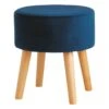 Emmy Navy Blue Velvet Round Wood Leg Ottoman -Chic Furniture Store emmy navy blue velvet round wood leg ottoman