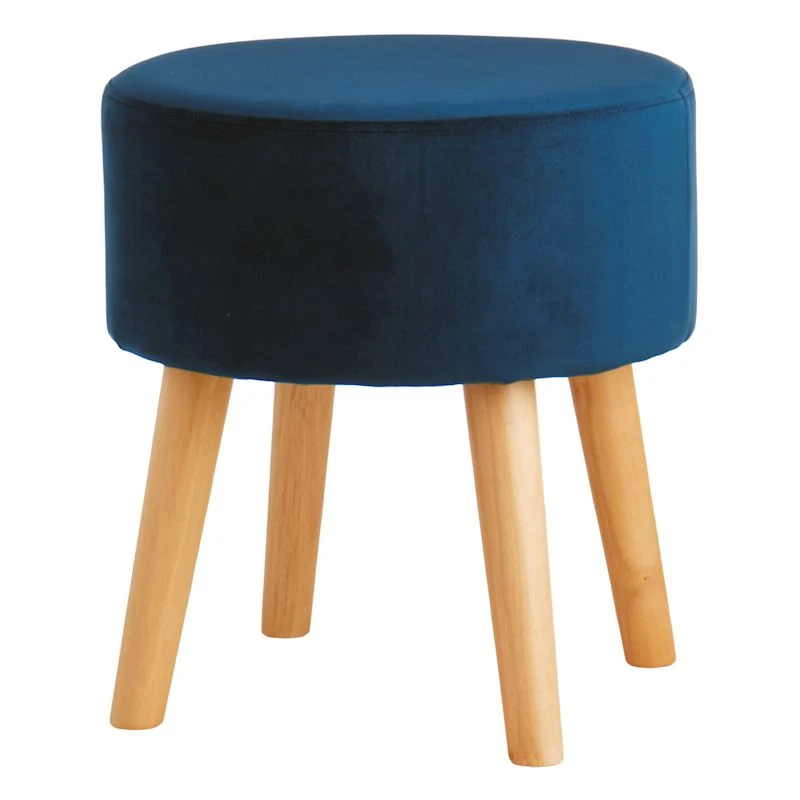 Emmy Navy Blue Velvet Round Wood Leg Ottoman 3 Emmy Navy Blue Velvet Round Wood Leg Ottoman