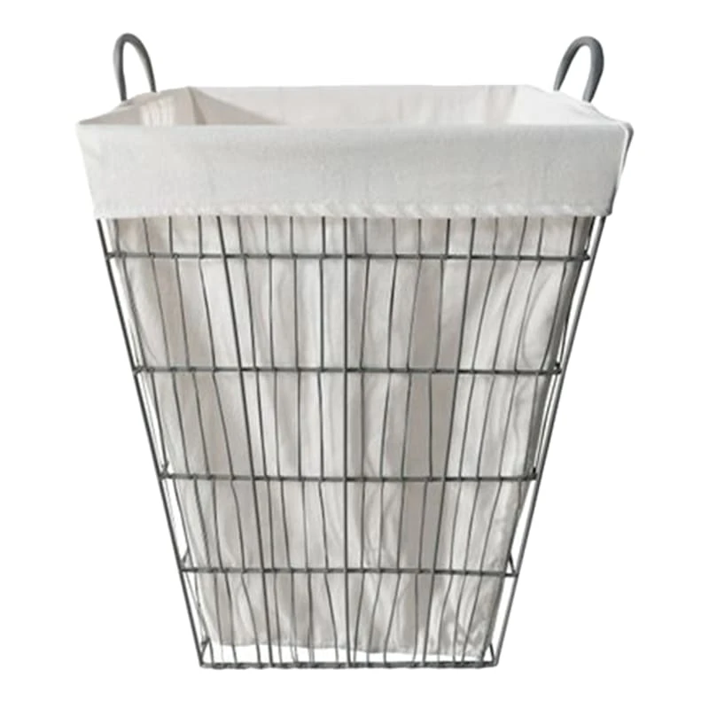 Grey Tapered Wavy Metal Wire Laundry Hamper, Medium 3 Grey Tapered Wavy Metal Wire Laundry Hamper, Medium