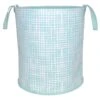 Grid Print Round Canvas Laundry Hamper, Teal 2 Grid Print Round Canvas Laundry Hamper, Teal -Chic Furniture Store grid print round canvas laundry hamper teal