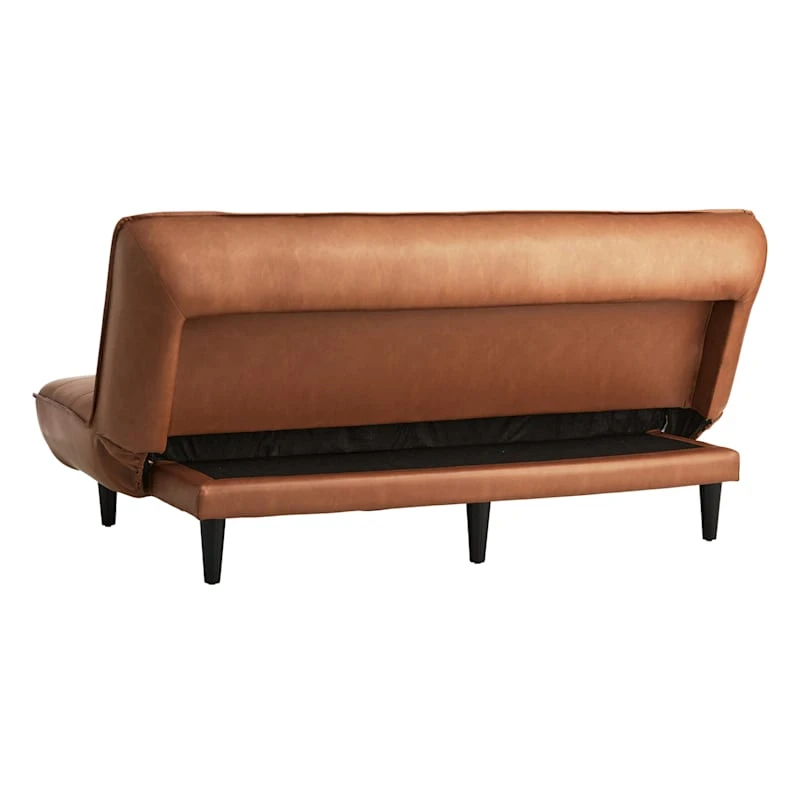 Honeybloom Wyatt Push Back Sofa, Cognac Faux Leather 4 Honeybloom Wyatt Push Back Sofa, Cognac Faux Leather - Image 2