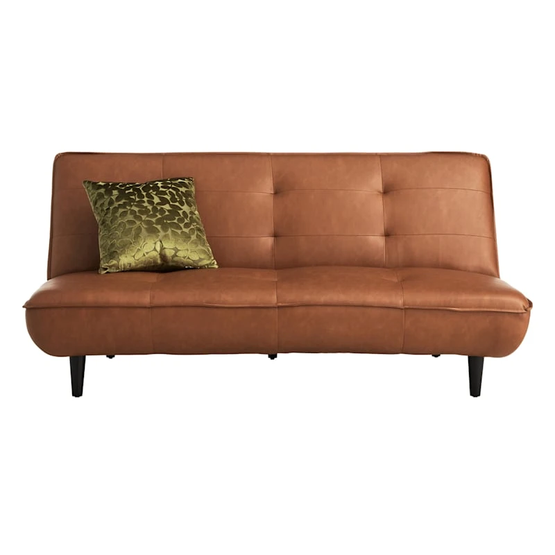 Honeybloom Wyatt Push Back Sofa, Cognac Faux Leather 5 Honeybloom Wyatt Push Back Sofa, Cognac Faux Leather - Image 3