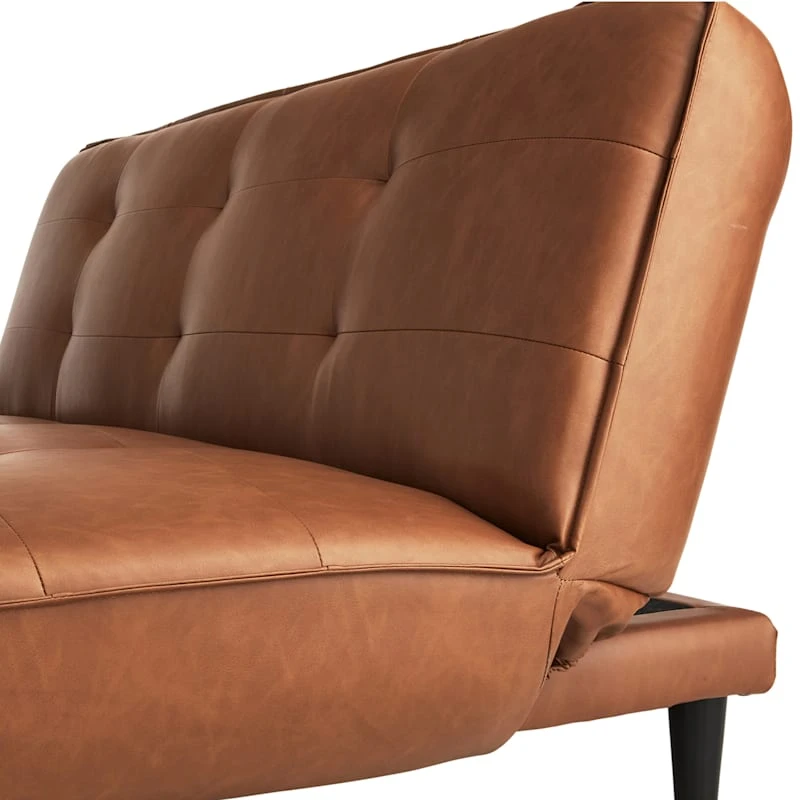 Honeybloom Wyatt Push Back Sofa, Cognac Faux Leather 6 Honeybloom Wyatt Push Back Sofa, Cognac Faux Leather - Image 4