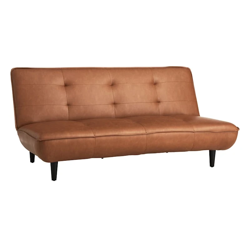 Honeybloom Wyatt Push Back Sofa, Cognac Faux Leather 3 Honeybloom Wyatt Push Back Sofa, Cognac Faux Leather