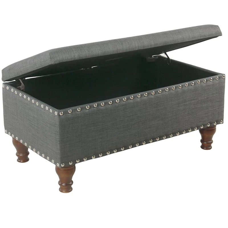 Jasmine Charcoal Grey Upholstered Storage Bench With Nail Heads 4 Jasmine Charcoal Grey Upholstered Storage Bench With Nail Heads - Image 2