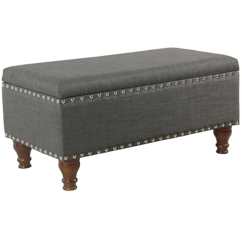 Jasmine Charcoal Grey Upholstered Storage Bench With Nail Heads 3 Jasmine Charcoal Grey Upholstered Storage Bench With Nail Heads