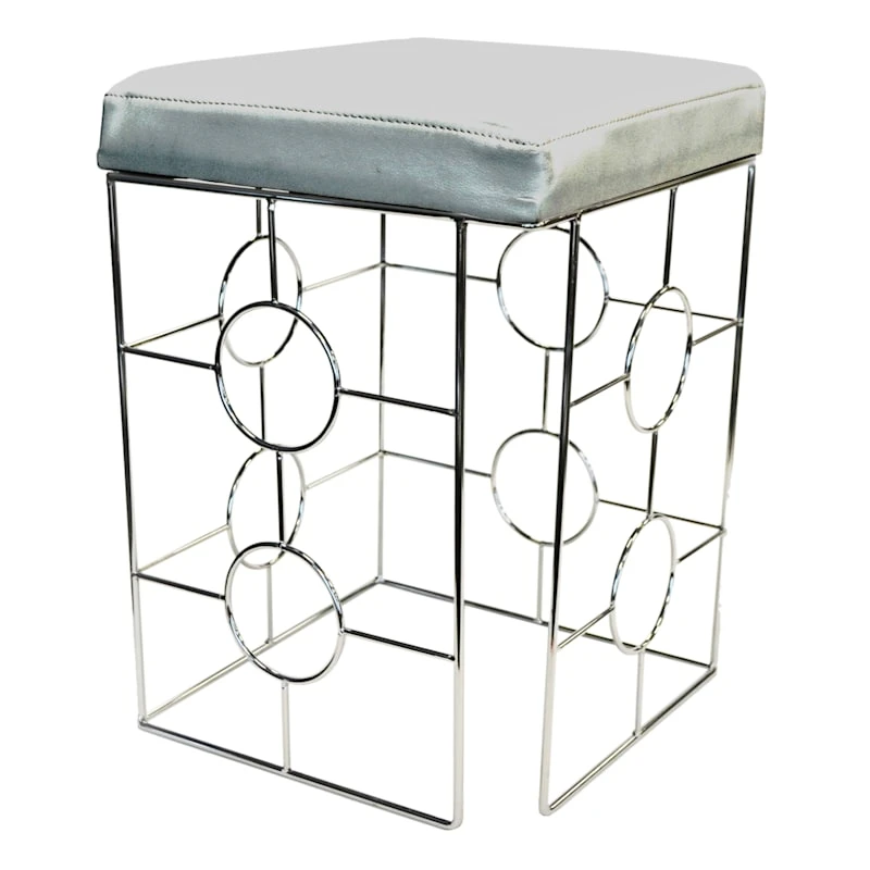 Laila Ali Kaia Grey & Chrome Stool, 20.5" 3 Laila Ali Kaia Grey & Chrome Stool, 20.5"
