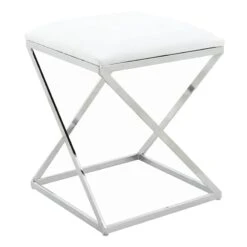 Laila Ali Modern White Velvet Ottoman