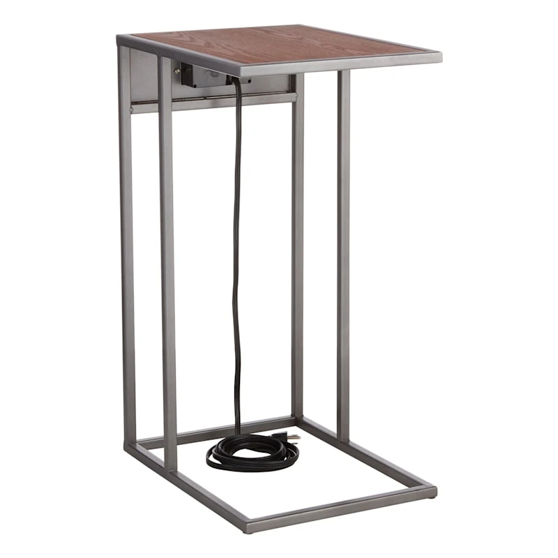 Metal C-Table With USB Port, Brown 3 Metal C-Table With USB Port, Brown