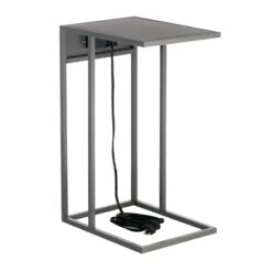 Metal C-Table With USB Port, Dark Grey