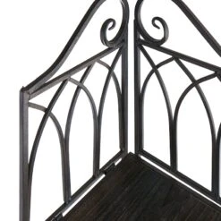 Metal Corner Rack With Brown Decorative Arch & Folding Wood-Top Shelves, 63" -Chic Furniture Store metal corner rack with brown decorative arch folding wood top shelves 63 3