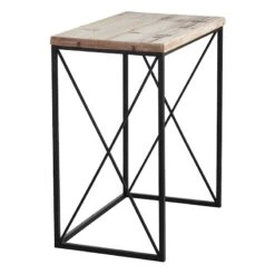 Metal X-Side Table With Wood Top, Large -Chic Furniture Store metal x side table with wood top large 3