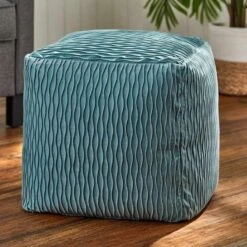 Mineral Blue Ripple Pouf 7 Mineral Blue Ripple Pouf -Chic Furniture Store mineral blue ripple pouf 2