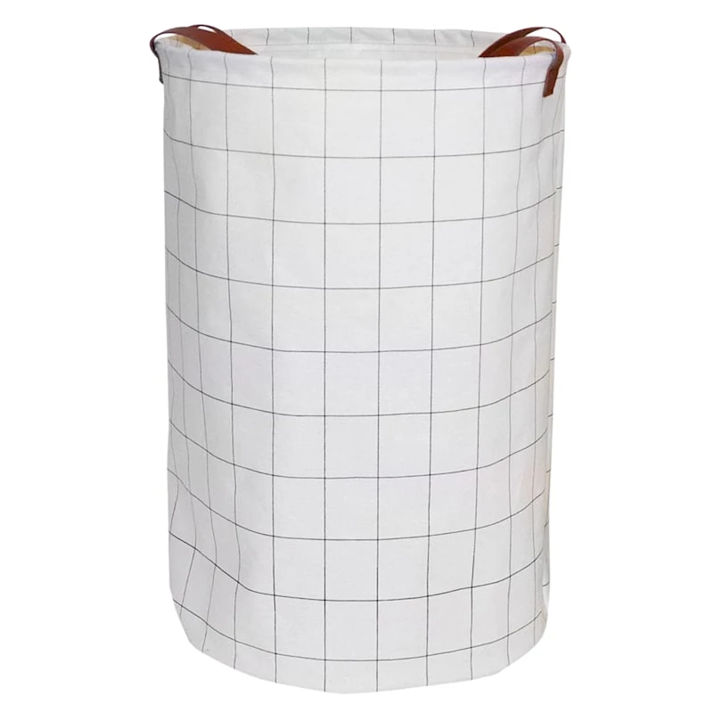 Modern Round Grid Patterned Laundry Hamper, Large 3 Modern Round Grid Patterned Laundry Hamper, Large