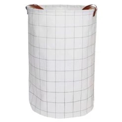 Modern Round Grid Patterned Laundry Hamper, Medium