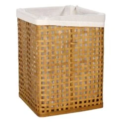 Natural Bamboo Wood Laundry Hamper With Liner, Small