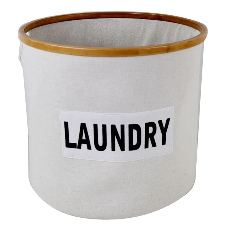 Natural Round Bamboo Fabric Laundry Basket, Medium 3 Natural Round Bamboo Fabric Laundry Basket, Medium