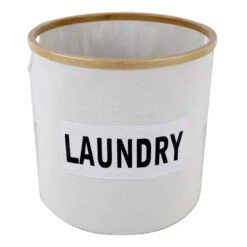 Natural Round Bamboo Fabric Laundry Basket, Small