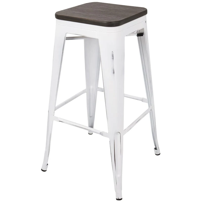 Oregon Vintage White Industrial Backless Barstool, 30" 5 Oregon Vintage White Industrial Backless Barstool, 30" - Image 3