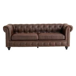 Providence Chesterfield Brown Faux Leather Tufted Sofa, 79" -Chic Furniture Store providence chesterfield brown faux leather tufted sofa 79 2
