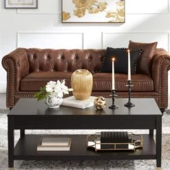 Providence Chesterfield Brown Faux Leather Tufted Sofa, 79" -Chic Furniture Store providence chesterfield brown faux leather tufted sofa 79 5