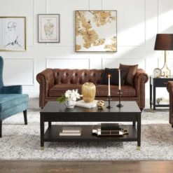 Providence Chesterfield Brown Faux Leather Tufted Sofa, 79" -Chic Furniture Store providence chesterfield brown faux leather tufted sofa 79 7