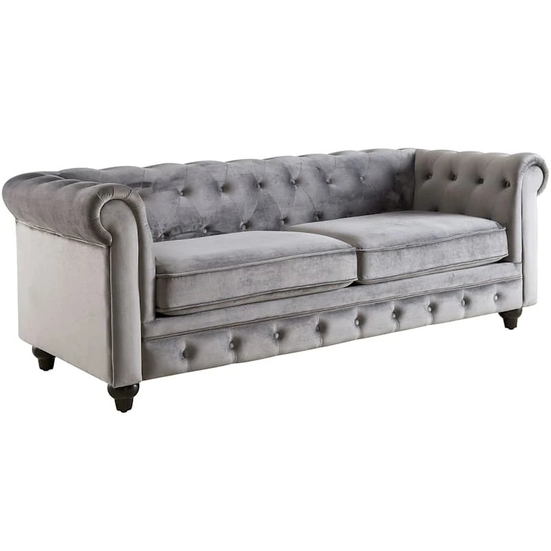 Providence Chesterfield Grey Velvet Tufted Sofa, 79" 3 Providence Chesterfield Grey Velvet Tufted Sofa, 79"