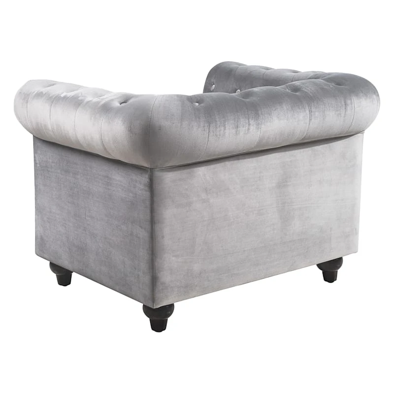Providence Chesterfield Tufted Grey Velvet Rolled Armchair 5 Providence Chesterfield Tufted Grey Velvet Rolled Armchair - Image 3