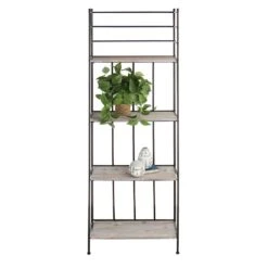 Providence Metal Baker Rack With Folding Wood-Top Shelves, 63" -Chic Furniture Store providence metal baker rack with folding wood top shelves 63 5